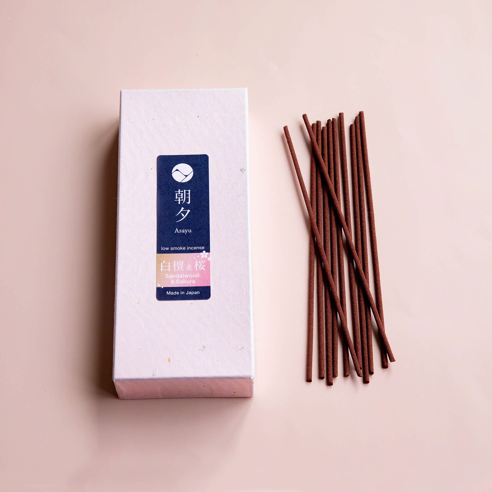 Box of Asayu Japan Premium Sakura Cherry Blossom and Sandalwood Low Smoke incense with sticks outside