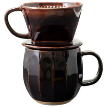 Cargar imagen en el visor de la galería, [ Free Shipping all over the US ] Asayu Japan || 100% Made in Japan Ceramic Coffee Pour Over Maker Set Chocolate Brown || Ceramic Coffee Dripper Chrome Red || Coffee Dripper Cone || Coffee Mug || IEasy-to-use Pour Over Coffee Dripper || Slow Brewing Paper Filter Holder and Dripper with 3 Holes for Coffee and Tea

