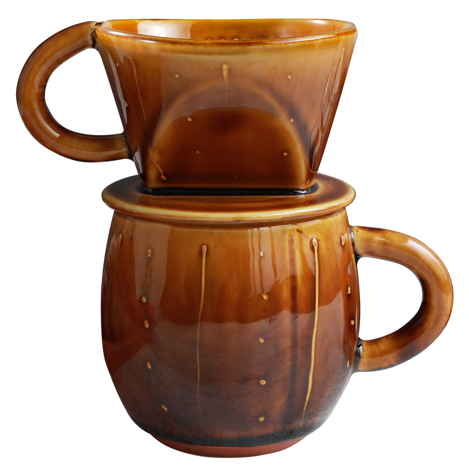 Asayu Japan Ceramic Coffee Pour Over Maker Set in Caramel, Slow Brewing Paper Filter Holder and Dripper with 3 Holes for Coffee and Tea