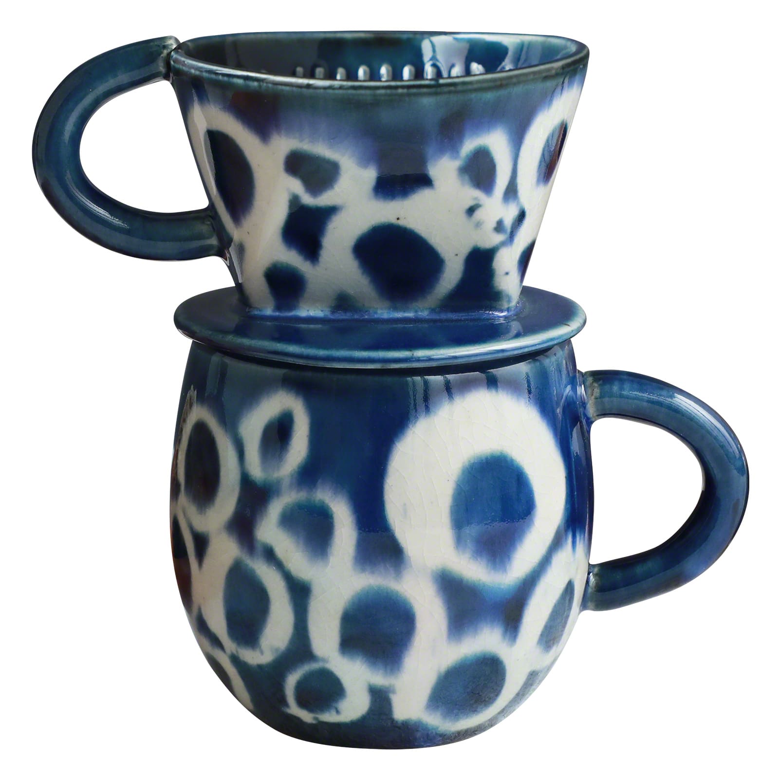 TO ORDER Set of coffee dripper/pour over in grey-blue color, stoneware, handmade ceramic + couple of retailer 12oz/350ml mugs or 6oz/180ml tumblers