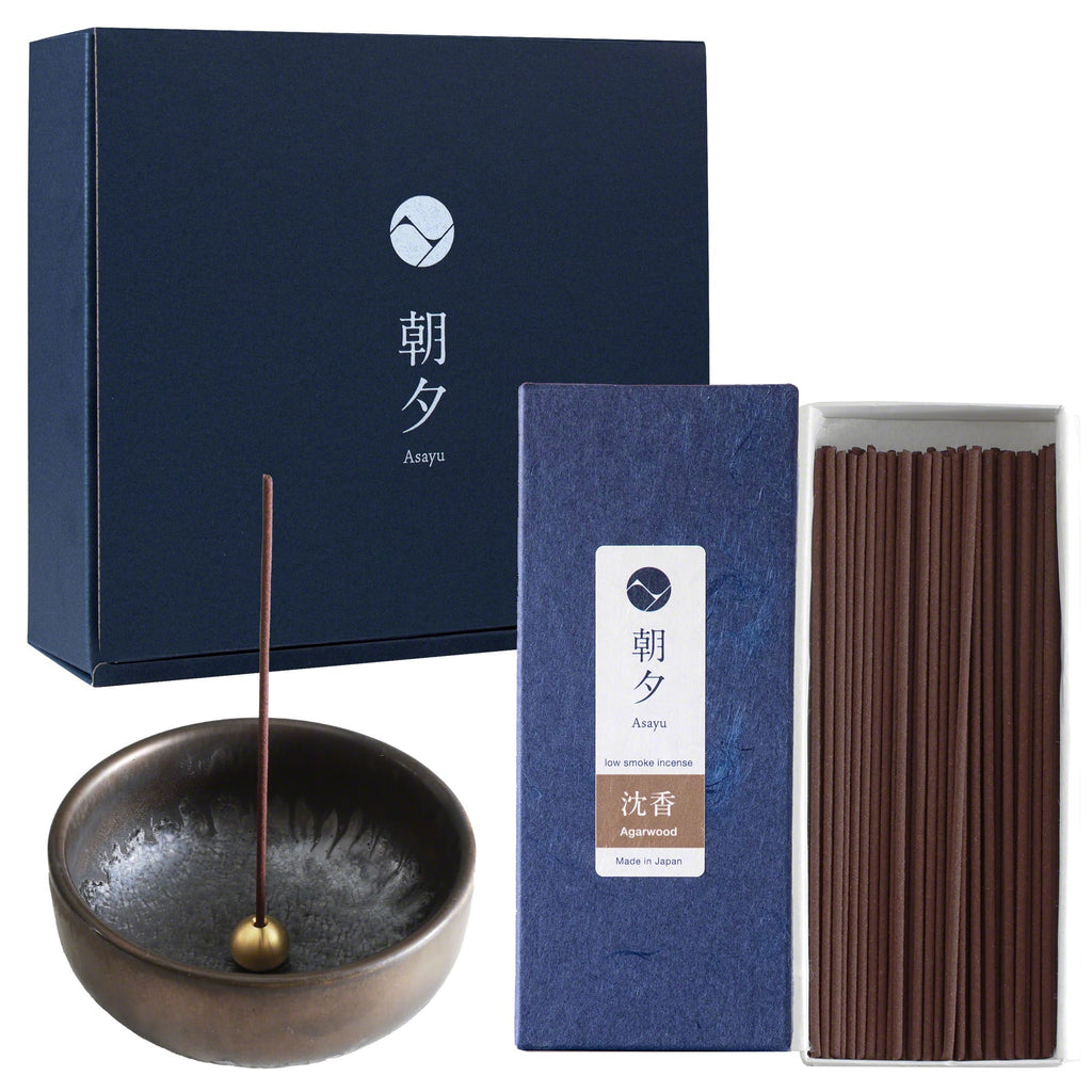 [ Free Shipping all over the US ]  100% Made in Japan Low Smoke Incense Gift Set  [ Agarwood Incense Sticks  + Zen Incense Holder and Burner Stand ] || Our low smoke incense set is manufactured in Awaji island, Japan's leading area in incense making with natural materials. Perfect for Yoga and Meditation.