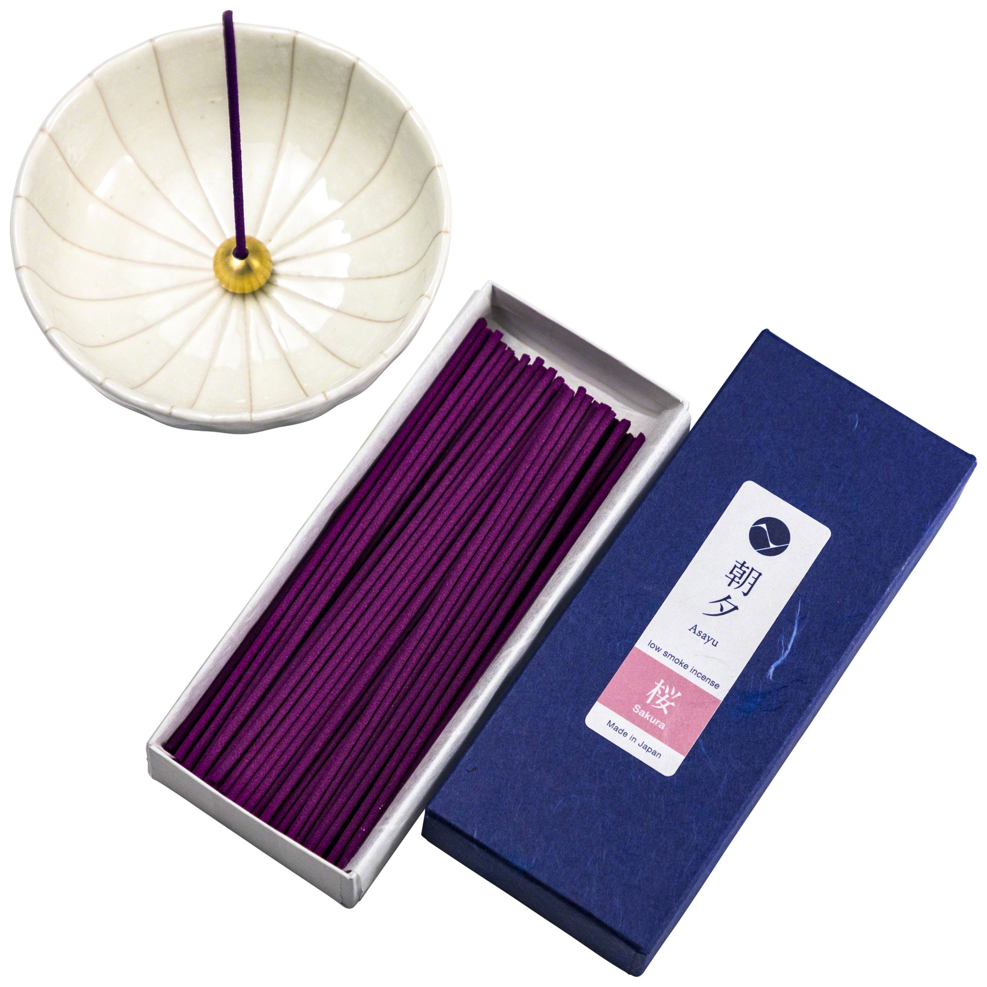 [ Free Shipping all over the US ]  100% Made in Japan Low Smoke Incense Gift Set [ Sakura Cherry Blossom + White Lotus Holder ] || Low Smoke Japanese Incense Sticks || Incense holder and burner stand || Incense for Yoga and Meditation