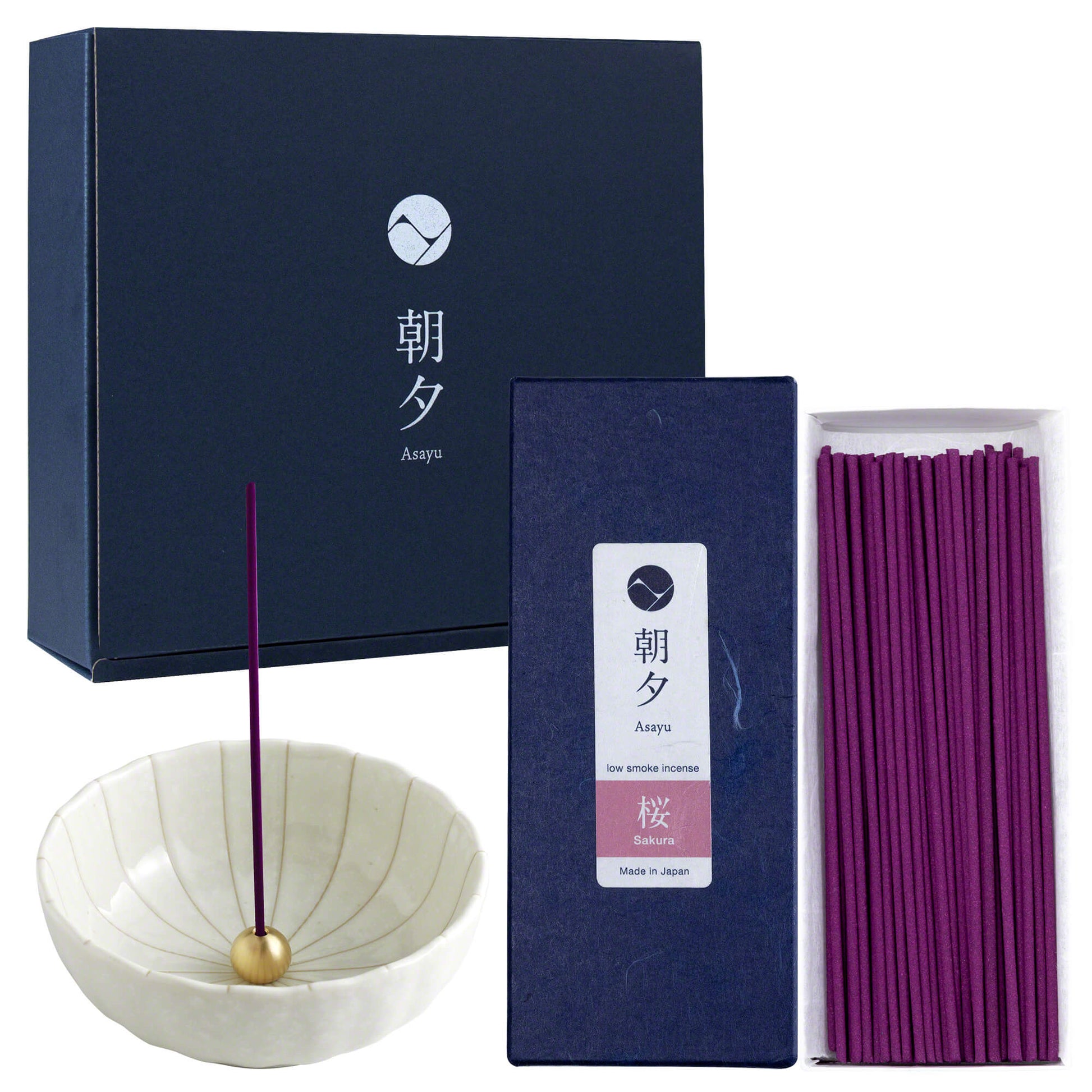 [ Free Shipping all over the US ] 100% Made in Japan Low Smoke Incense Gift Set [ Sakura Cherry Blossom + White Lotus Holder ] || Low Smoke Japanese Incense Sticks || Incense holder and burner stand || Incense for Yoga and Meditation