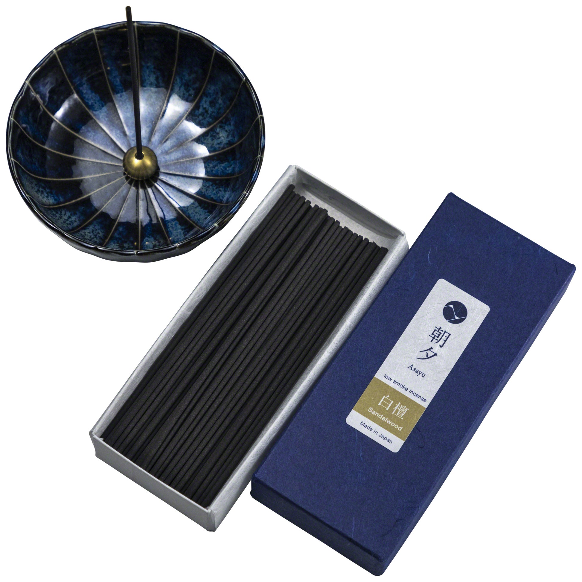 [ Free Shipping all over the US ]  100% Made in Japan Low Smoke Incense Gift Set [ Sandalwood Incense Sticks + Navy Blue Lotus Incense Holder ] || Low Smoke Japanese Incense Sticks || Incense holder and burner stand || Incense for Yoga and Meditation