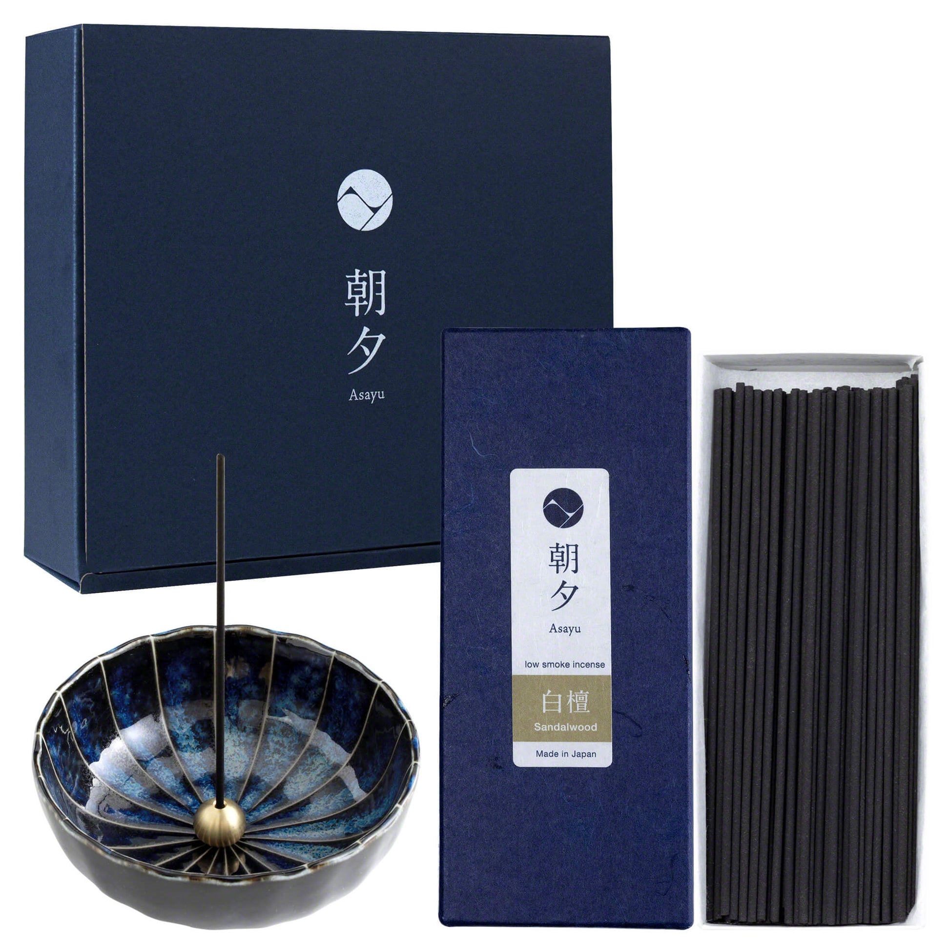 [ Free Shipping all over the US ] 100% Made in Japan Low Smoke Incense Gift Set [ Sandalwood Incense Sticks + Navy Blue Lotus Incense Holder ] || Low Smoke Japanese Incense Sticks || Incense holder and burner stand || Incense for Yoga and Meditation