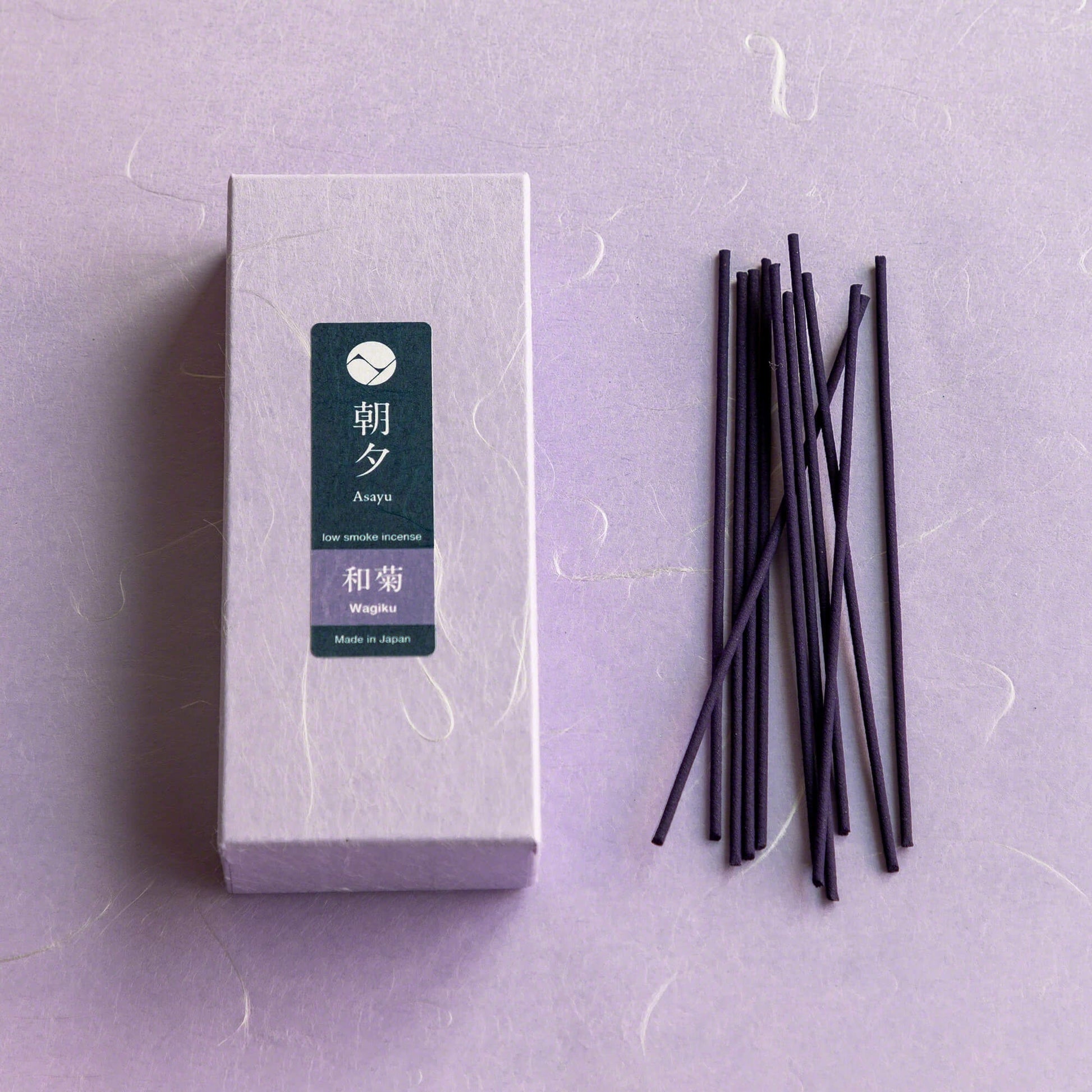 Box of Asayu Japan Wagiku Low Smoke incense with sticks outside